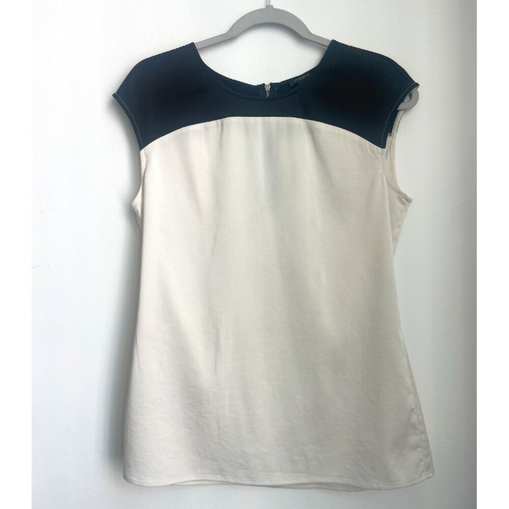 Ann Taylor Satin Sleeveless White Blouse with Blac